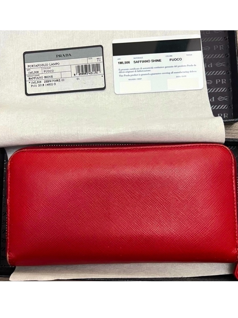 Prada Saffiano Shine Zip Around Wallet in Red - Picture 2 of 10